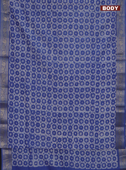 Maheshwari silk cotton saree blue with batik prints and zari woven border