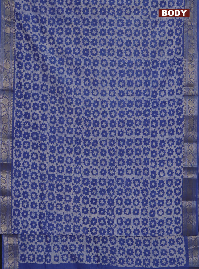 Maheshwari silk cotton saree blue with batik prints and zari woven border