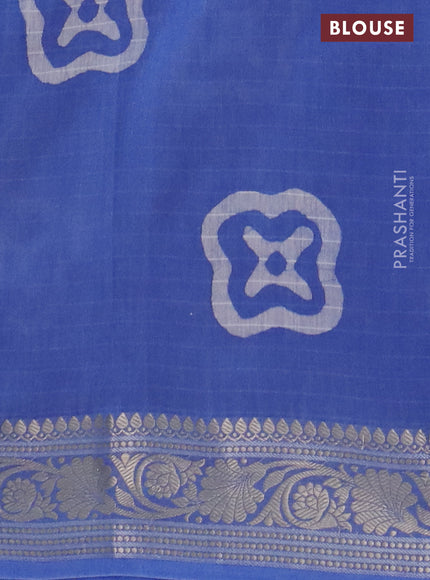 Maheshwari silk cotton saree blue with batik prints and zari woven border