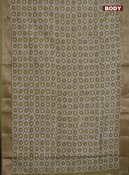 Maheshwari silk cotton saree green shade with batik prints and zari woven border