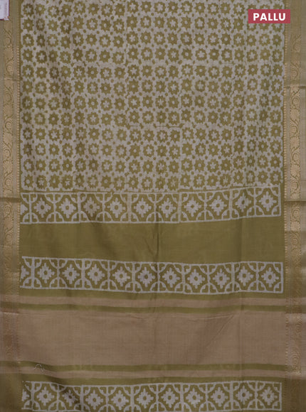 Maheshwari silk cotton saree green shade with batik prints and zari woven border