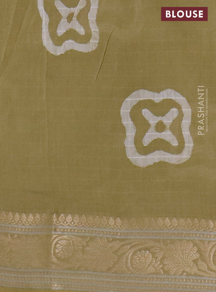Maheshwari silk cotton saree green shade with batik prints and zari woven border