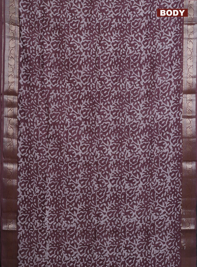 Maheshwari silk cotton saree wine shade with batik prints and zari woven border