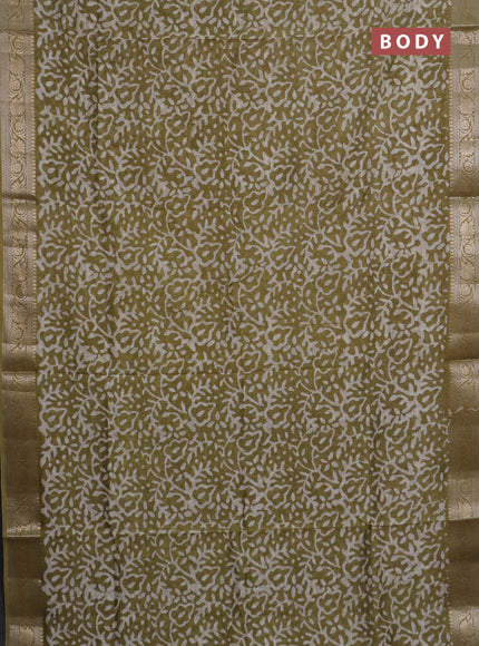 Maheshwari silk cotton saree elaichi green with batik prints and zari woven border