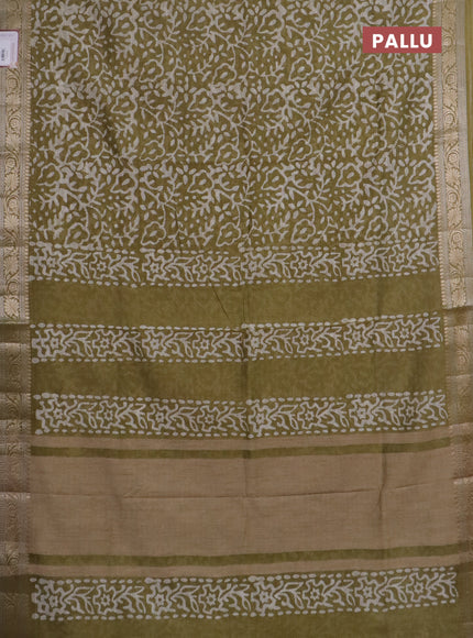 Maheshwari silk cotton saree elaichi green with batik prints and zari woven border