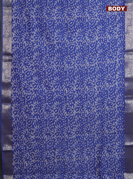 Maheshwari silk cotton saree blue with batik prints and zari woven border