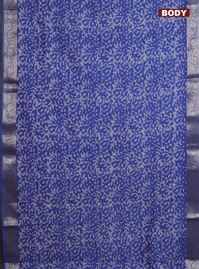 Maheshwari silk cotton saree blue with batik prints and zari woven border