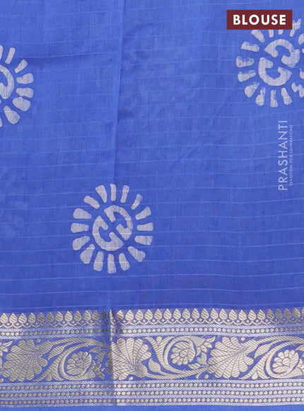 Maheshwari silk cotton saree blue with batik prints and zari woven border