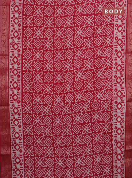 Maheshwari silk cotton saree red with batik prints and zari woven border