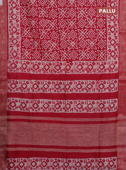 Maheshwari silk cotton saree red with batik prints and zari woven border