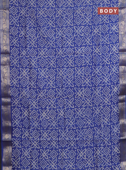 Maheshwari silk cotton saree blue with batik prints and zari woven border