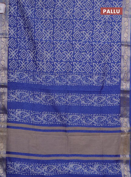 Maheshwari silk cotton saree blue with batik prints and zari woven border