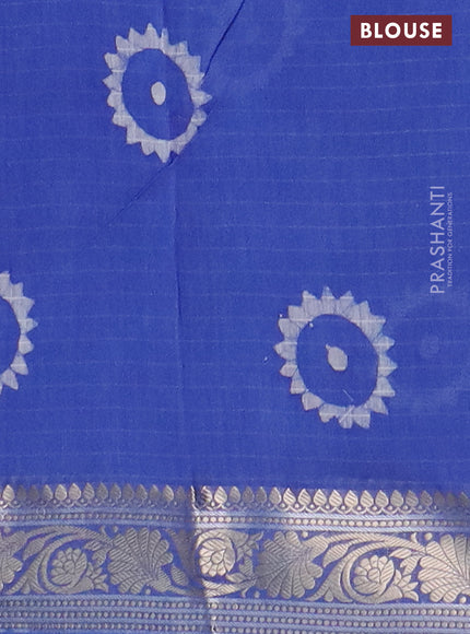 Maheshwari silk cotton saree blue with batik prints and zari woven border
