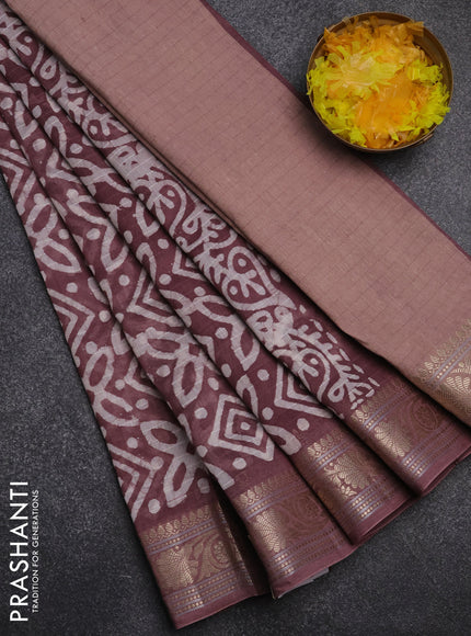 Maheshwari silk cotton saree mauve pink with batik prints and zari woven border