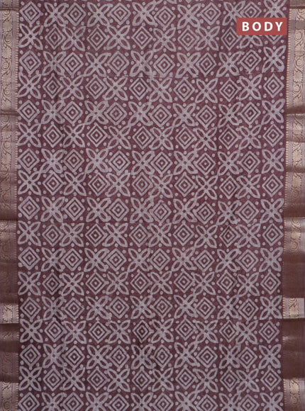 Maheshwari silk cotton saree mauve pink with batik prints and zari woven border