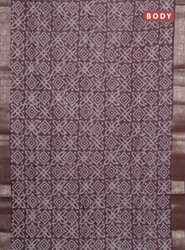 Maheshwari silk cotton saree mauve pink with batik prints and zari woven border