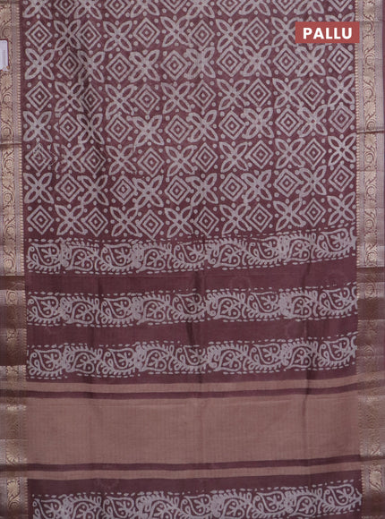 Maheshwari silk cotton saree mauve pink with batik prints and zari woven border