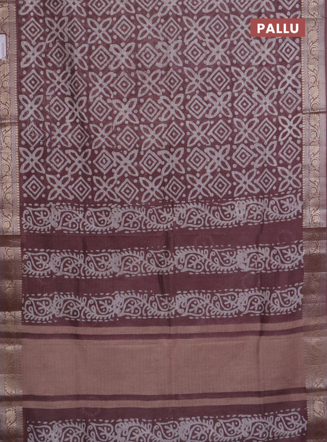 Maheshwari silk cotton saree mauve pink with batik prints and zari woven border