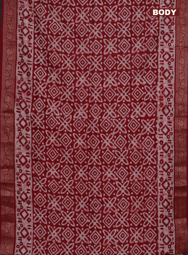 Maheshwari silk cotton saree maroon with batik prints and zari woven border