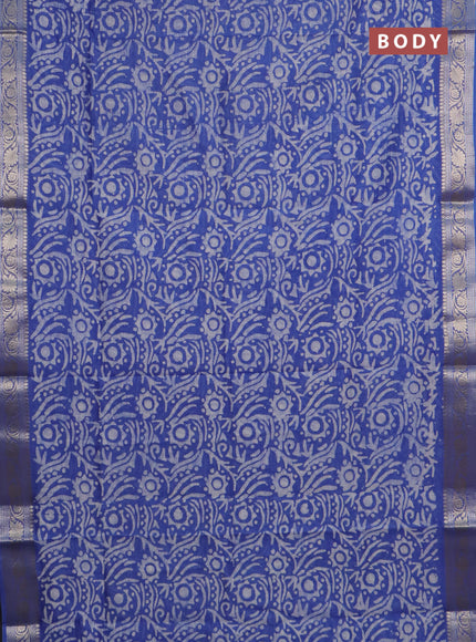 Maheshwari silk cotton saree blue with batik prints and zari woven border