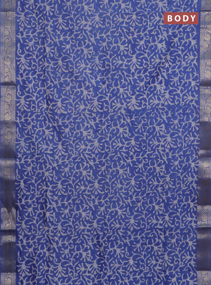 Maheshwari silk cotton saree blue with batik prints and zari woven border