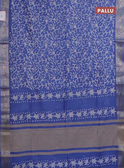 Maheshwari silk cotton saree blue with batik prints and zari woven border