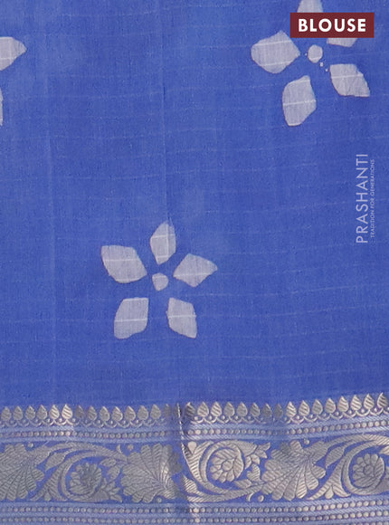 Maheshwari silk cotton saree blue with batik prints and zari woven border