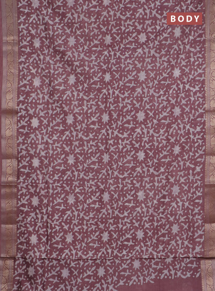 Maheshwari silk cotton saree mauve pink with batik prints and zari woven border