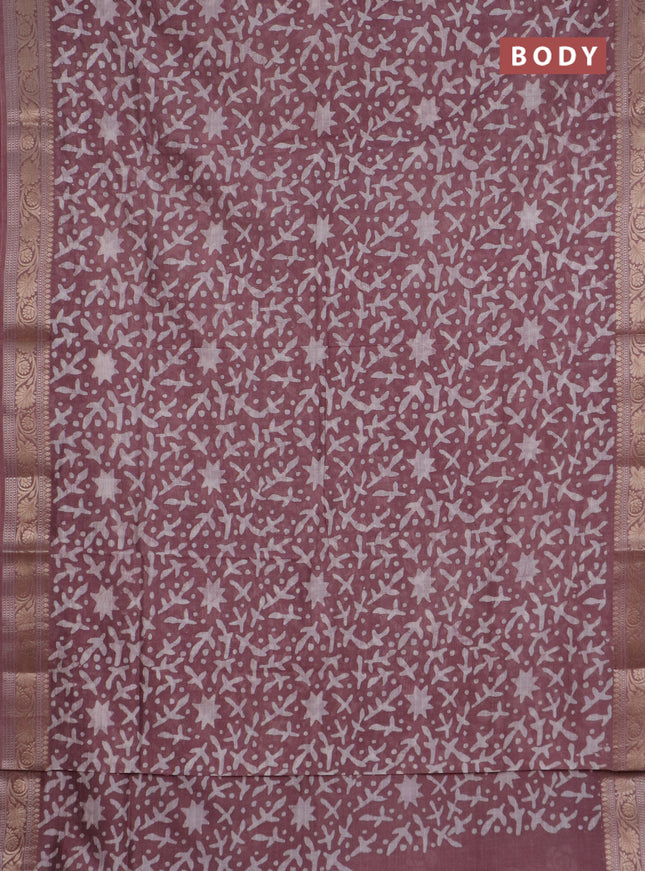 Maheshwari silk cotton saree mauve pink with batik prints and zari woven border