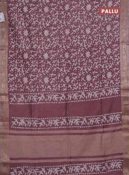 Maheshwari silk cotton saree mauve pink with batik prints and zari woven border
