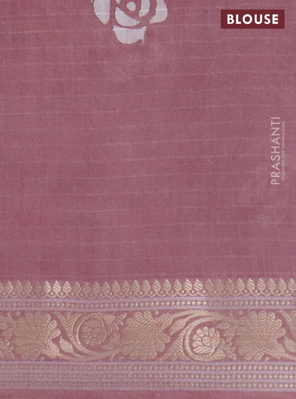 Maheshwari silk cotton saree mauve pink with batik prints and zari woven border