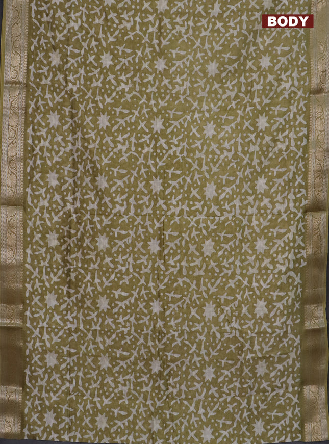 Maheshwari silk cotton saree green shade with batik prints and zari woven border