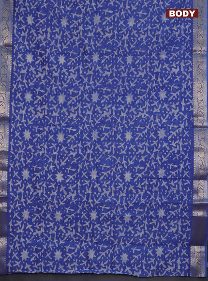 Maheshwari silk cotton saree blue with batik prints and zari woven border