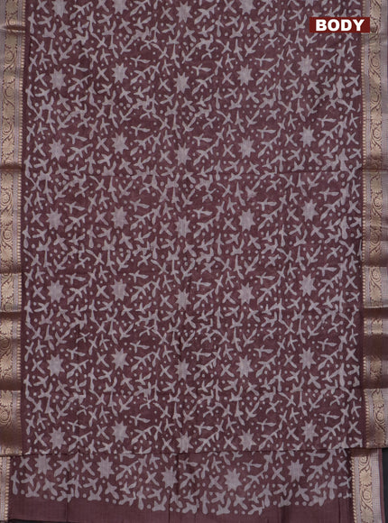 Maheshwari silk cotton saree pastel wine with batik prints and zari woven border