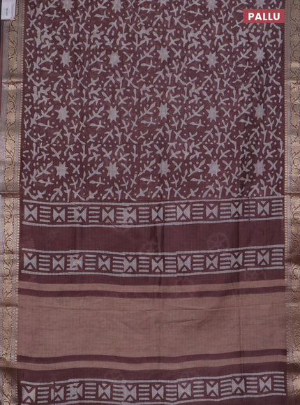 Maheshwari silk cotton saree pastel wine with batik prints and zari woven border