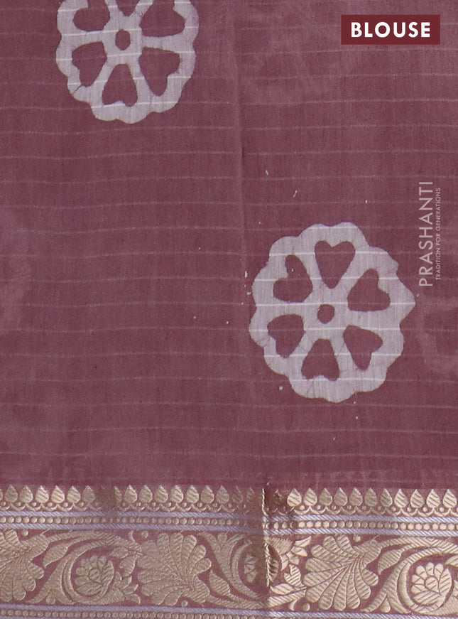 Maheshwari silk cotton saree pastel wine with batik prints and zari woven border