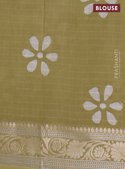 Maheshwari silk cotton saree elaichi green with batik prints and zari woven border