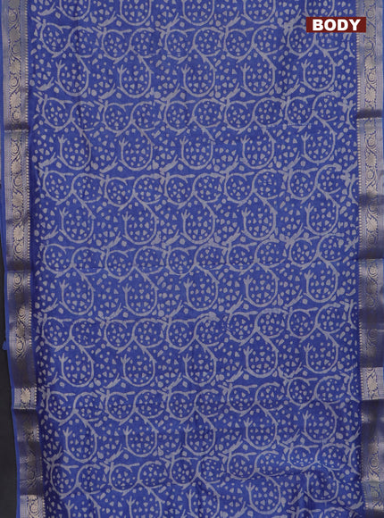 Maheshwari silk cotton saree blue with batik prints and zari woven border