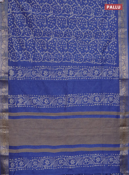 Maheshwari silk cotton saree blue with batik prints and zari woven border