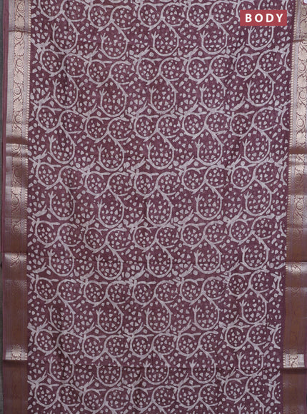 Maheshwari silk cotton saree pastel wine with batik prints and zari woven border