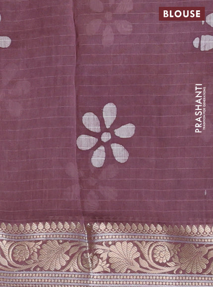 Maheshwari silk cotton saree pastel wine with batik prints and zari woven border