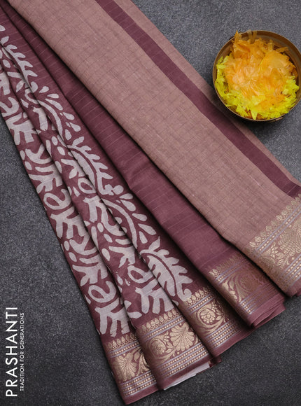 Maheshwari silk cotton saree wine shade with batik prints and zari woven border