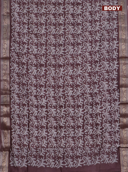 Maheshwari silk cotton saree wine shade with batik prints and zari woven border
