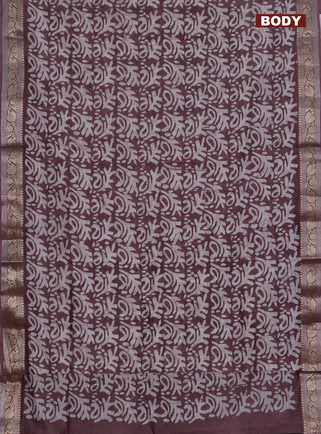 Maheshwari silk cotton saree wine shade with batik prints and zari woven border