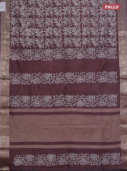 Maheshwari silk cotton saree wine shade with batik prints and zari woven border