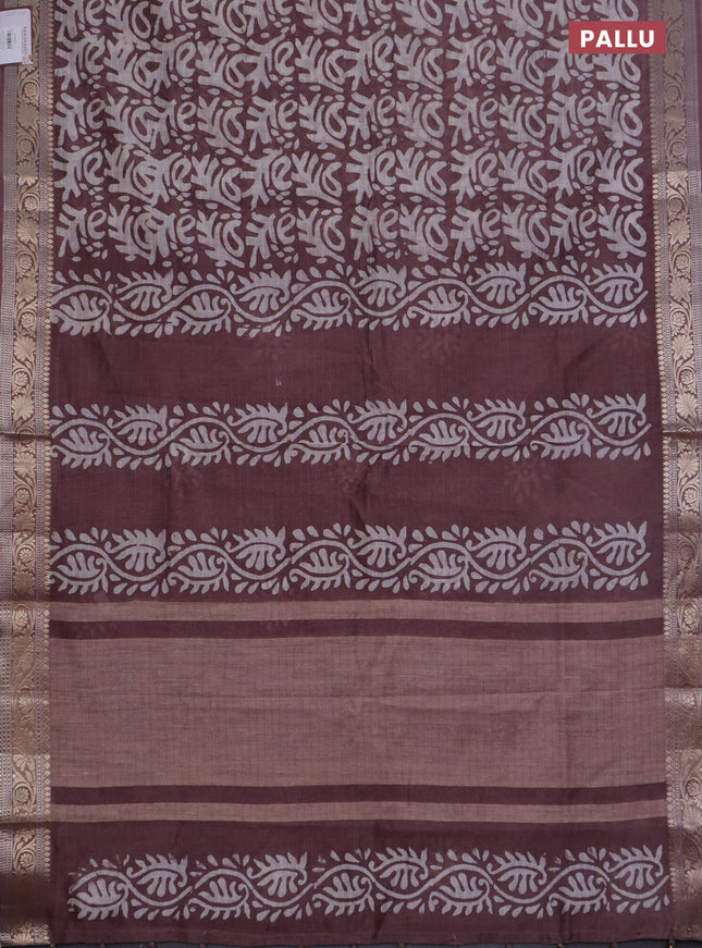 Maheshwari silk cotton saree wine shade with batik prints and zari woven border