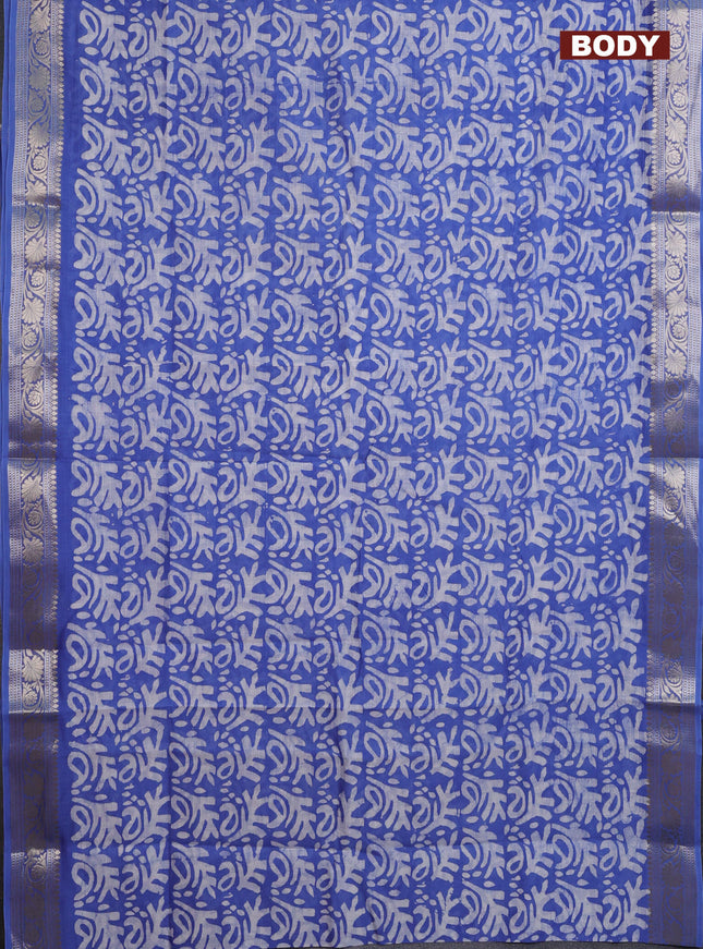 Maheshwari silk cotton saree blue with batik prints and zari woven border