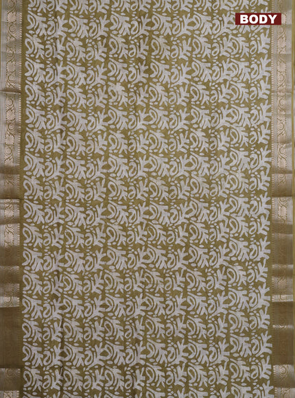 Maheshwari silk cotton saree elaichi green with batik prints and zari woven border