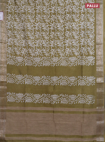Maheshwari silk cotton saree elaichi green with batik prints and zari woven border