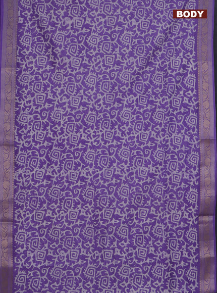 Maheshwari silk cotton saree violet with batik prints and zari woven border
